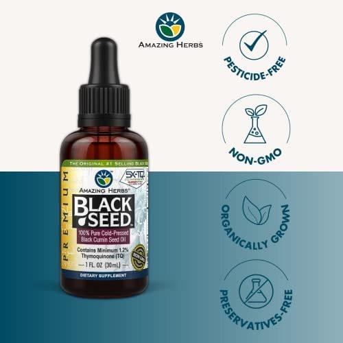 Amazing Herbs Premium Schwarzkümmelöl - Glutenfrei, Nicht-GVO, Kaltgepresstes Nigella Sativa Öl für Verdauungsgesundheit, Immununterstützung, Gehirnfunktion, Gelenkbeweglichkeit - 30 ml