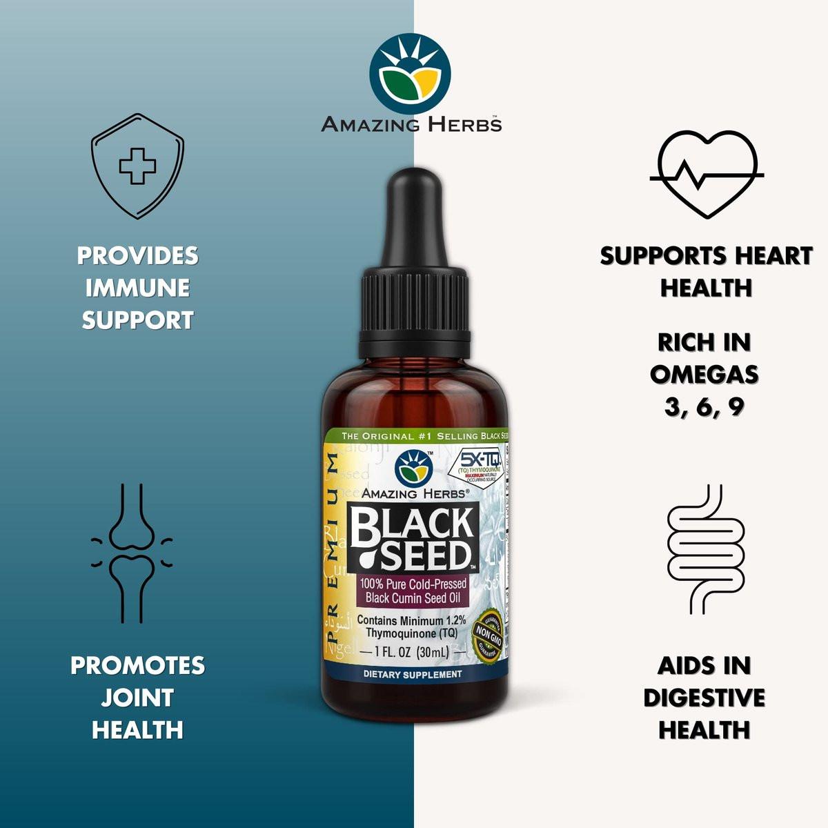 Amazing Herbs Premium Schwarzkümmelöl - Glutenfrei, Nicht-GVO, Kaltgepresstes Nigella Sativa Öl für Verdauungsgesundheit, Immununterstützung, Gehirnfunktion, Gelenkbeweglichkeit - 30 ml