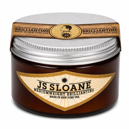 JS Sloane Mediumweight Brilliantine Pomade – Wasserbasierte Haarpomade, mittlerer Halt & hoher Glanz, leicht auswaschbar, für feines bis normales Haar, klassische Slick-Frisuren, frischer, sauberer Duft – 118 ml