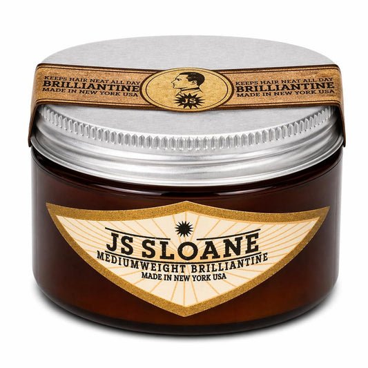 JS Sloane Mediumweight Brilliantine Pomade – Wasserbasierte Haarpomade, mittlerer Halt & hoher Glanz, leicht auswaschbar, für feines bis normales Haar, klassische Slick-Frisuren, frischer, sauberer Duft – 118 ml