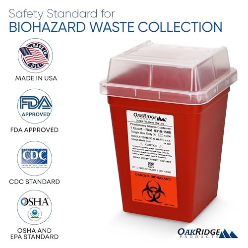 Oakridge Products Entsorgungsspender für scharfe Gegenstände – 1 Quart, durchsichtig, für den Heim- und professionellen Gebrauch, CDC-zertifiziert