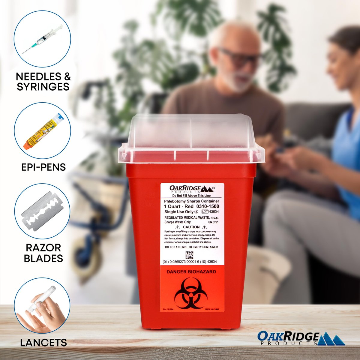 Oakridge Products Entsorgungsspender für scharfe Gegenstände – 1 Quart, durchsichtig, für den Heim- und professionellen Gebrauch, CDC-zertifiziert