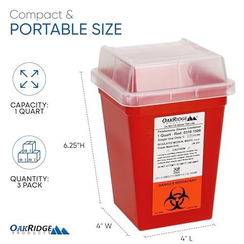 Oakridge Products Entsorgungsspender für scharfe Gegenstände – 1 Quart, durchsichtig, für den Heim- und professionellen Gebrauch, CDC-zertifiziert