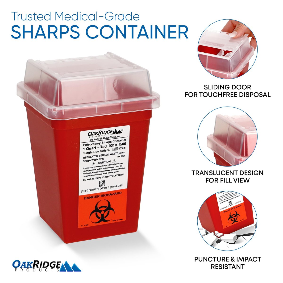 Oakridge Products Entsorgungsspender für scharfe Gegenstände – 1 Quart, durchsichtig, für den Heim- und professionellen Gebrauch, CDC-zertifiziert
