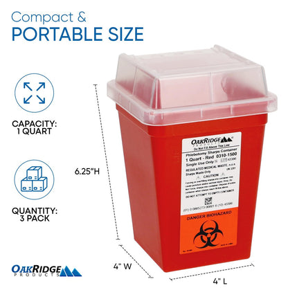 Oakridge Products Entsorgungsspender für scharfe Gegenstände – 1 Quart, durchsichtig, für den Heim- und professionellen Gebrauch, CDC-zertifiziert