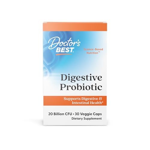 Doctor's Best Verdauungs-Probiotikum für Frauen und Männer - Probiotika für die Verdauungsgesundheit, unterstützt die Darmgesundheit und eine ausgewogene Darmflora, 20 Milliarden KBE, tägliche Nährstoffunterstützung - 30 vegane Kapseln