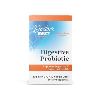 Doctor's Best Verdauungs-Probiotikum für Frauen und Männer - Probiotika für die Verdauungsgesundheit, unterstützt die Darmgesundheit und eine ausgewogene Darmflora, 20 Milliarden KBE, tägliche Nährstoffunterstützung - 30 vegane Kapseln