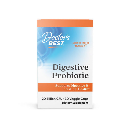 Doctor's Best Verdauungs-Probiotikum für Frauen und Männer - Probiotika für die Verdauungsgesundheit, unterstützt die Darmgesundheit und eine ausgewogene Darmflora, 20 Milliarden KBE, tägliche Nährstoffunterstützung - 30 vegane Kapseln
