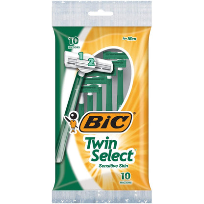 BIC Twin Select Rasierer für empfindliche Haut, Einwegrasierer für Männer, 10 Stück