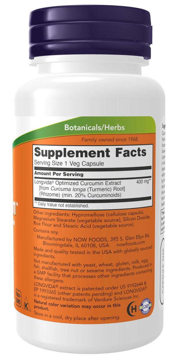 NOW Supplements, CurcuBrain™ 400 mg mit Longvida® Optimiertem Curcumin, 50 Vegane Kapseln