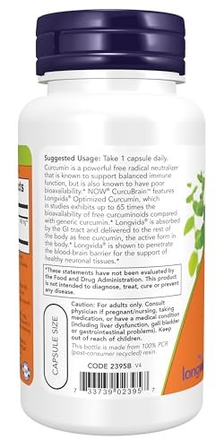 NOW Supplements, CurcuBrain™ 400 mg mit Longvida® Optimiertem Curcumin, 50 Vegane Kapseln