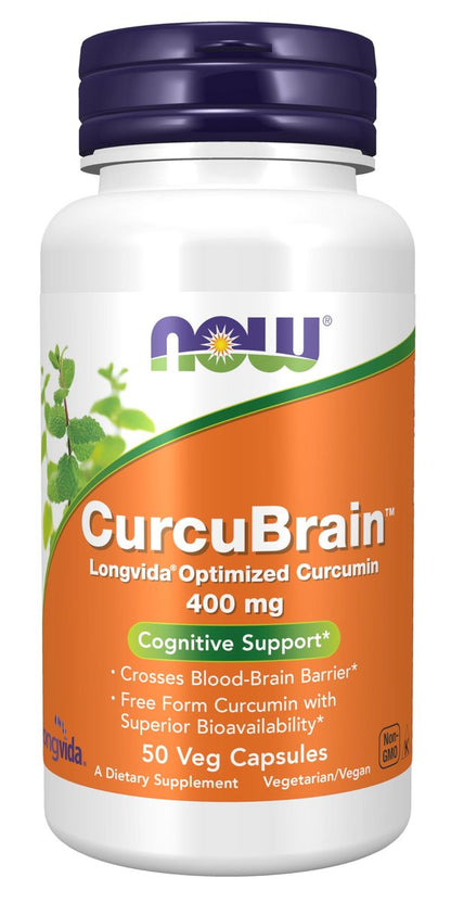 NOW Supplements, CurcuBrain™ 400 mg mit Longvida® Optimiertem Curcumin, 50 Vegane Kapseln