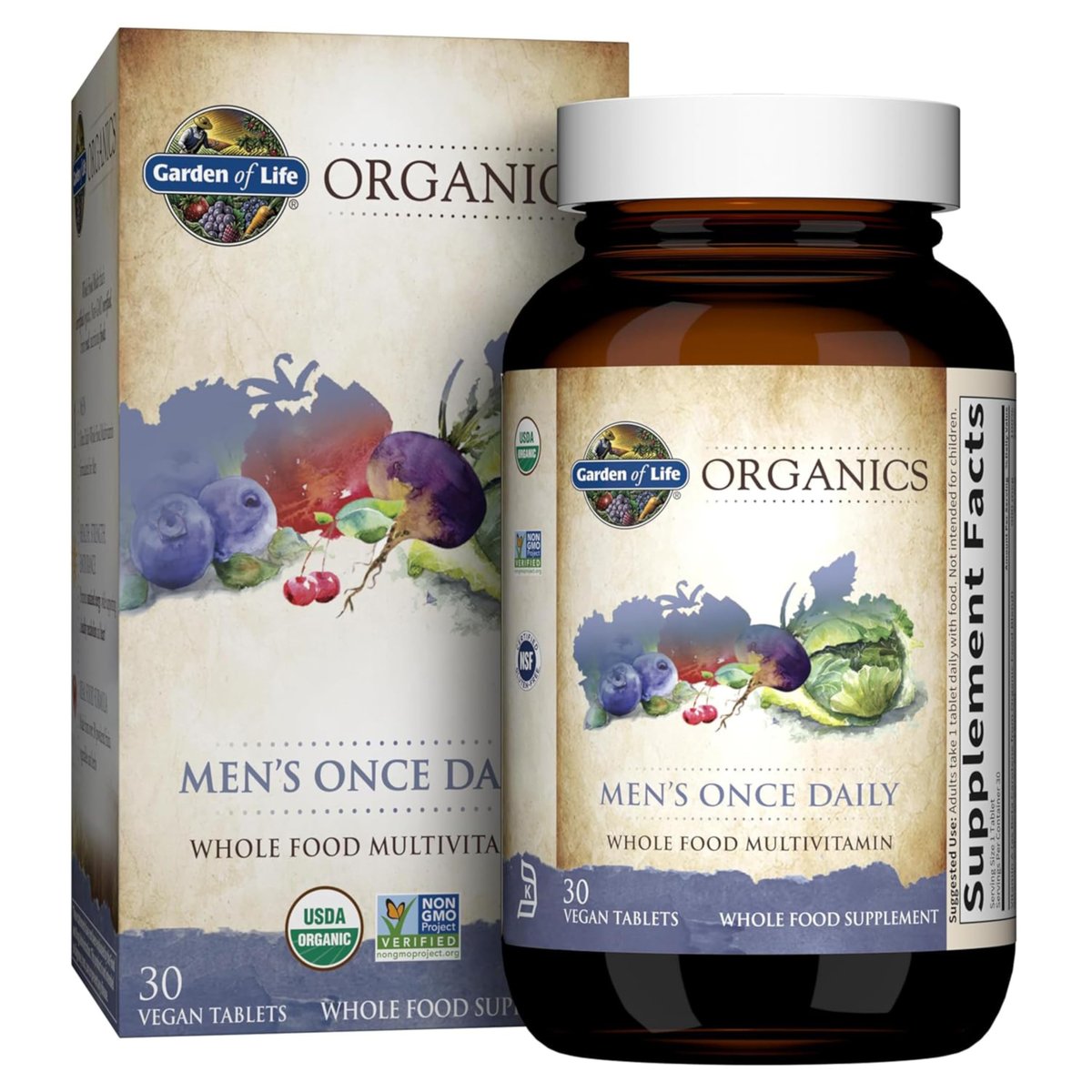 Garden of Life Once Daily Whole Food Multivitamin für Männer – Bio Männervitamine & Mineralien mit Vitamin C, Zink, Vegan – 30 Tabletten