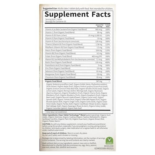 Garden of Life Organics Multivitamin für Frauen – Tägliche Vitalstoffversorgung mit Eisen, Biotin, Vegan – 30 Tabletten