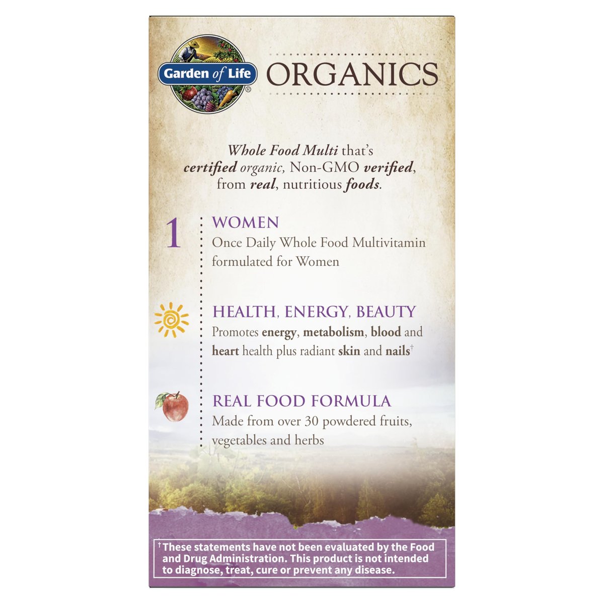 Garden of Life Organics Multivitamin für Frauen – Tägliche Vitalstoffversorgung mit Eisen, Biotin, Vegan – 30 Tabletten