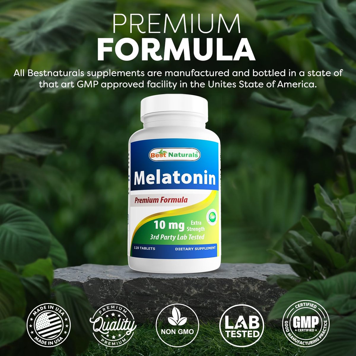 Best Naturals Melatonin 10 mg (Non-GMO) Tabletten – Fördert Entspannung und Schlaf – 120 Stück