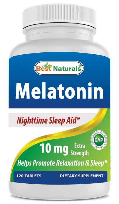 Best Naturals Melatonin 10 mg (Non-GMO) Tabletten – Fördert Entspannung und Schlaf – 120 Stück