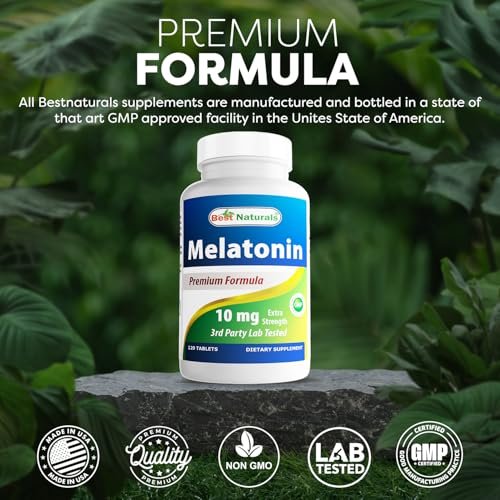 Best Naturals Melatonin 10 mg (Non-GMO) Tabletten – Fördert Entspannung und Schlaf – 120 Stück