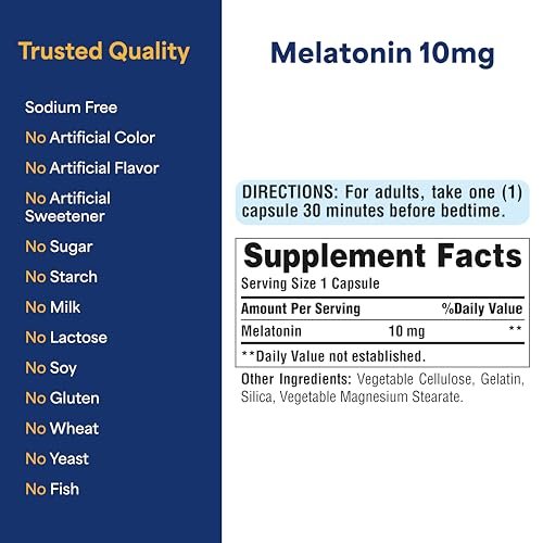 Puritan's Pride Premium Super Strength Melatonin 10mg Schlafhilfe, Nahrungsergänzungsmittel für erholsamen und längeren Schlaf, 4-Monats-Vorrat, 120 Schnellfreisetzungskapseln, 2er-Pack (Verpackung kann variieren)