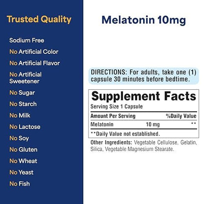 Puritan's Pride Premium Super Strength Melatonin 10mg Schlafhilfe, Nahrungsergänzungsmittel für erholsamen und längeren Schlaf, 4-Monats-Vorrat, 120 Schnellfreisetzungskapseln, 2er-Pack (Verpackung kann variieren)