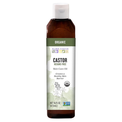 Aura Cacia Bio-Rizinusöl – 473 ml für Hautpflege, Haarpflege und Massage – Feuchtigkeitsspendend und schützend
