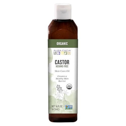 Aura Cacia Bio-Rizinusöl – 473 ml für Hautpflege, Haarpflege und Massage – Feuchtigkeitsspendend und schützend