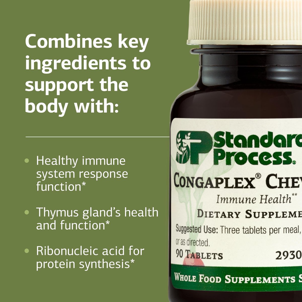 Standard Process Congaplex Kautabletten - Immunsystem Unterstützung mit Vitamin A - Unterstützt Thymusdrüse & Proteinsynthese - Laktose- & Sojafrei - 90 Tabletten (30 Portionen)