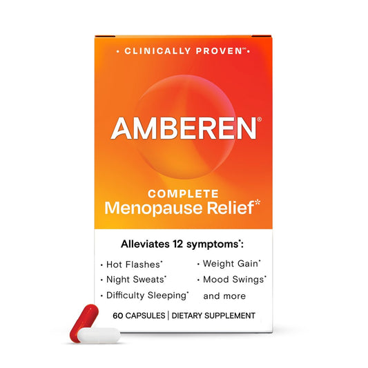 Amberen Menopause Nahrungsergänzungsmittel für Frauen, 60 Kapseln, klinisch getestet, hilft bei Hormonbalance, lindert 12 Wechseljahrsbeschwerden: Hitzewallungen, Nachtschweiß, Stimmungsschwankungen und mehr