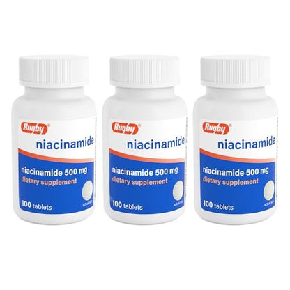 Rugby Niacinamid 500 mg Tabletten, glutenfreies Nahrungsergänzungsmittel für Erwachsene, unterstützt die allgemeine Gesundheit, ohne künstliche Aromen – 100 Tabletten (3er-Pack)