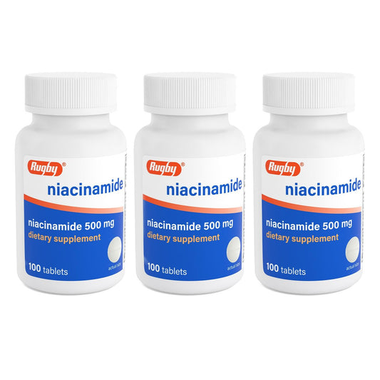 Rugby Niacinamid 500 mg Tabletten, glutenfreies Nahrungsergänzungsmittel für Erwachsene, unterstützt die allgemeine Gesundheit, ohne künstliche Aromen – 100 Tabletten (3er-Pack)