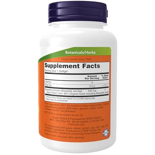 NOW Foods Boswellia-Extrakt 500 mg in MCT-Öl-Basis, 90 Softgels – Unterstützt eine ausgewogene Immunantwort*
