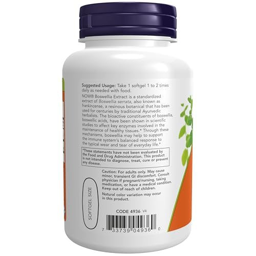 NOW Foods Boswellia-Extrakt 500 mg in MCT-Öl-Basis, 90 Softgels – Unterstützt eine ausgewogene Immunantwort*