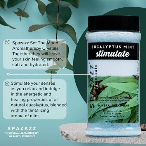 Spazazz Eukalyptus Minze Aktivierendes Spa- und Badesalz – 17 Unzen Kristalle und Badesalze für Whirlpool und Badewanne – Aromatherapie-Duftsalze zur Entspannung