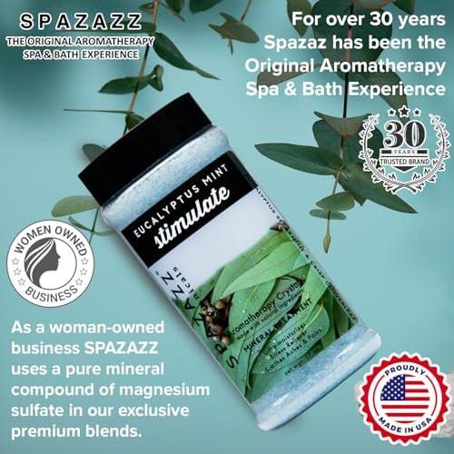 Spazazz Eukalyptus Minze Aktivierendes Spa- und Badesalz – 17 Unzen Kristalle und Badesalze für Whirlpool und Badewanne – Aromatherapie-Duftsalze zur Entspannung