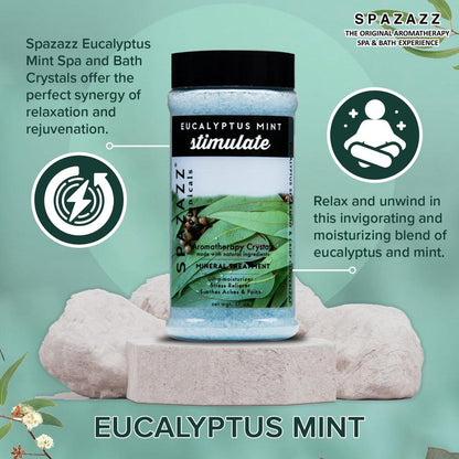 Spazazz Eukalyptus Minze Aktivierendes Spa- und Badesalz – 17 Unzen Kristalle und Badesalze für Whirlpool und Badewanne – Aromatherapie-Duftsalze zur Entspannung