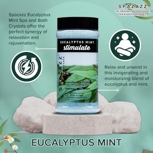 Spazazz Eukalyptus Minze Aktivierendes Spa- und Badesalz – 17 Unzen Kristalle und Badesalze für Whirlpool und Badewanne – Aromatherapie-Duftsalze zur Entspannung