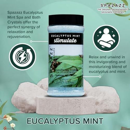 Spazazz Eukalyptus Minze Aktivierendes Spa- und Badesalz – 17 Unzen Kristalle und Badesalze für Whirlpool und Badewanne – Aromatherapie-Duftsalze zur Entspannung
