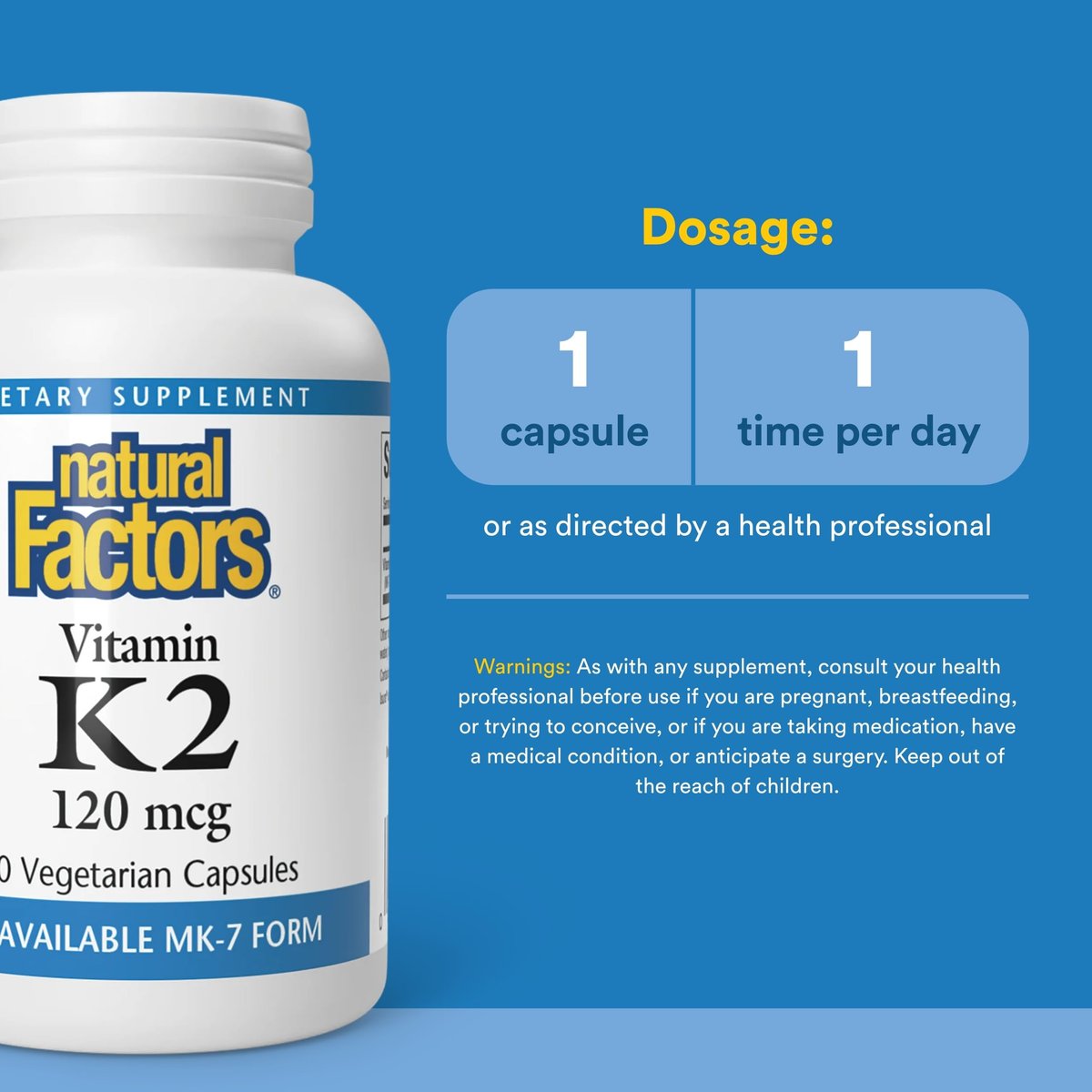 Natural Factors Vitamin K2 120 mcg – Unterstützt Knochen- und Gefäßgesundheit, 60 Kapseln