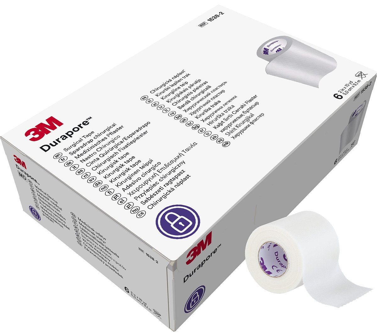 3M™ Durapore™ Chirurgisches Tape 1538-2, 5 cm x 9,1 m, 6 Rollen pro Packung, Latexfrei
