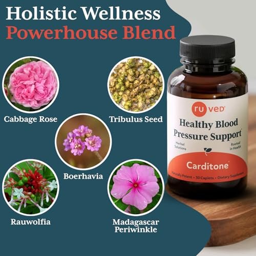 ruved Carditone – Natürliches Herzgesundheits-Supplement für Frauen & Männer, Blutdruckformel, Ganzheitliche Herzunterstützung mit Rauwolfia, Arjuna, Calcium und Magnesium – 30 Portionen