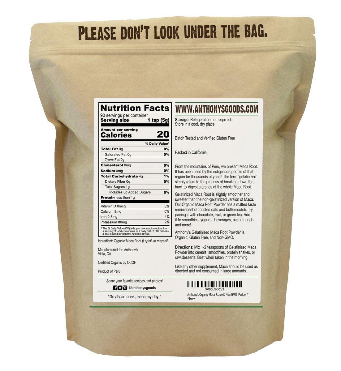 Anthony's Bio-Gelatinisiertes Bio Maca-Pulver, 454 g, glutenfrei, nicht genetisch verändert
