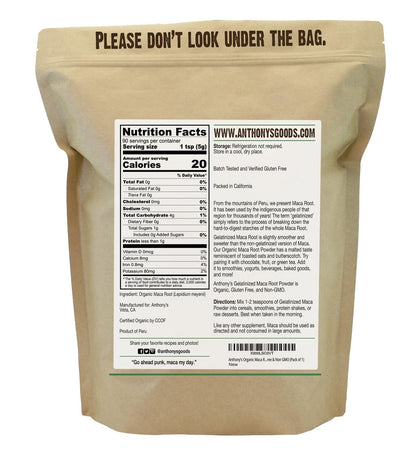 Anthony's Bio-Gelatinisiertes Bio Maca-Pulver, 454 g, glutenfrei, nicht genetisch verändert