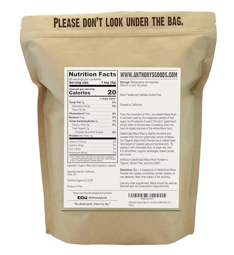Anthony's Bio-Gelatinisiertes Bio Maca-Pulver, 454 g, glutenfrei, nicht genetisch verändert