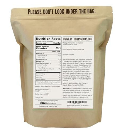 Anthony's Bio-Gelatinisiertes Bio Maca-Pulver, 454 g, glutenfrei, nicht genetisch verändert