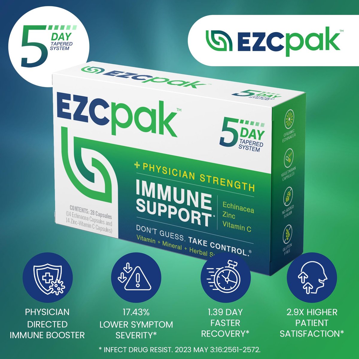 EZC Pak 5-Tage Tapered Immune Support Booster – Immununterstützung mit Echinacea, Zink, Vitamin C & Vitaminen für Erwachsene