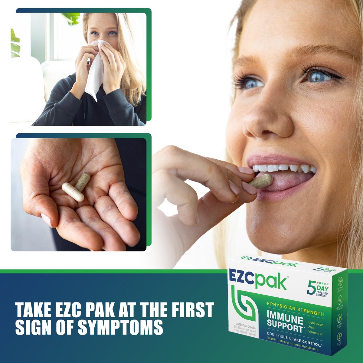 EZC Pak 5-Tage Tapered Immune Support Booster – Immununterstützung mit Echinacea, Zink, Vitamin C & Vitaminen für Erwachsene
