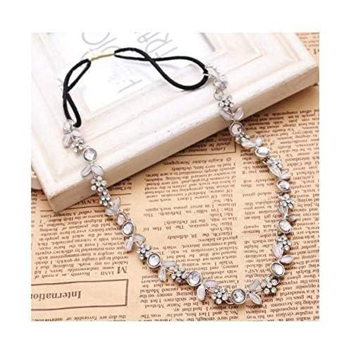 JOVANA Damen Silberner Rhinestone-Blumen-Haarreif – Elastisches Stirnband mit funkelnden Strasssteinen