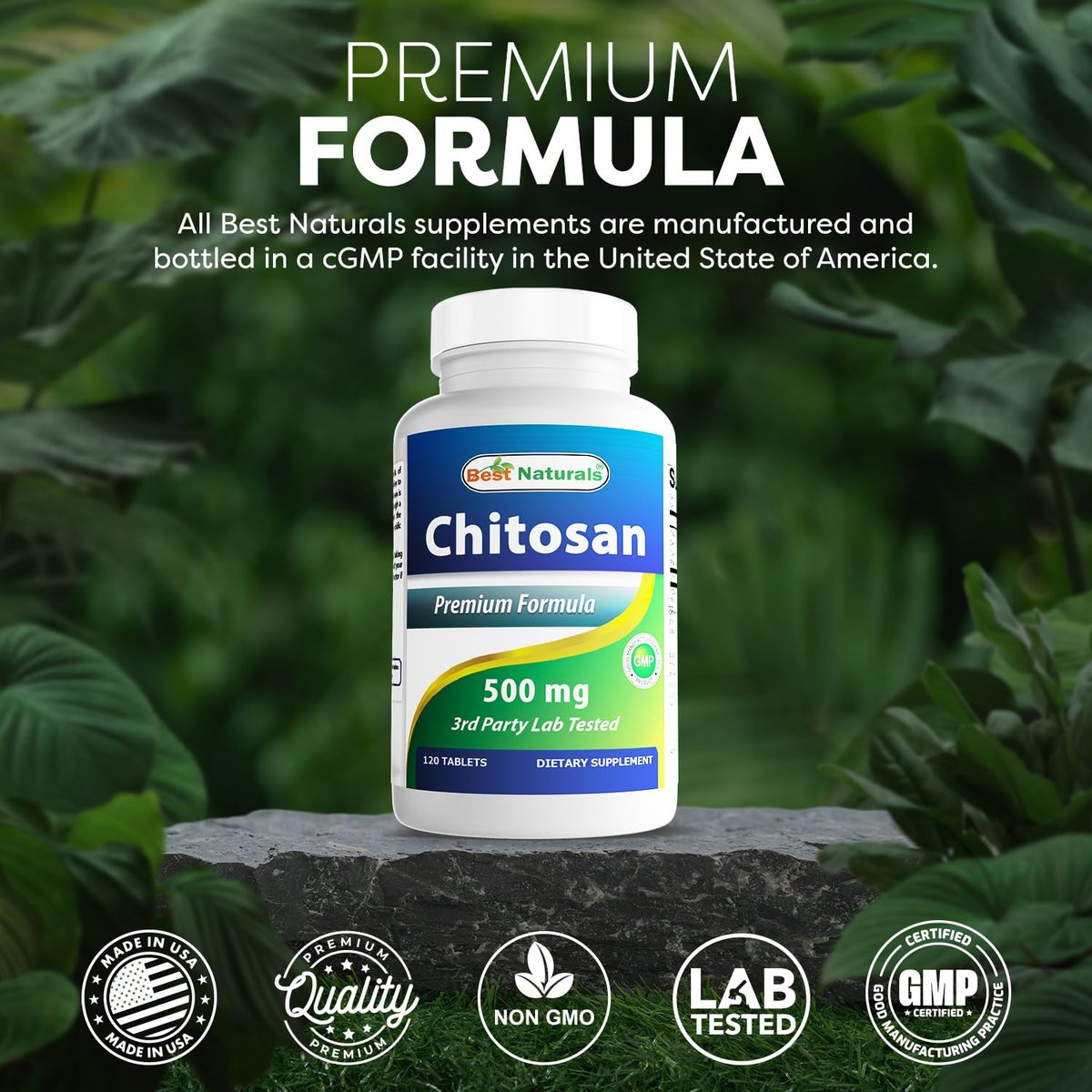 Best Naturals Chitosan 500 mg – 120 Tabletten – Hochwertiger Ballaststoff zur Unterstützung der Gewichtskontrolle