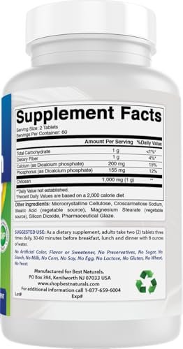 Best Naturals Chitosan 500 mg – 120 Tabletten – Hochwertiger Ballaststoff zur Unterstützung der Gewichtskontrolle