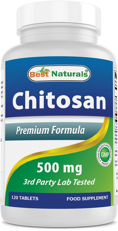Best Naturals Chitosan 500 mg – 120 Tabletten – Hochwertiger Ballaststoff zur Unterstützung der Gewichtskontrolle